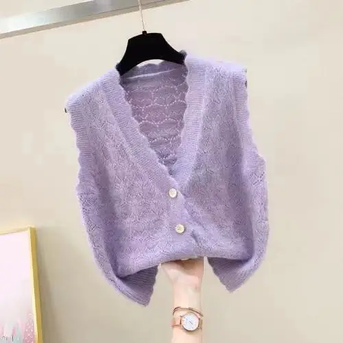 

Solid color V-neck sleeveless knitted sweater cardigan vest women's spring and autumn 2021 new mini fresh vest vest vest vest