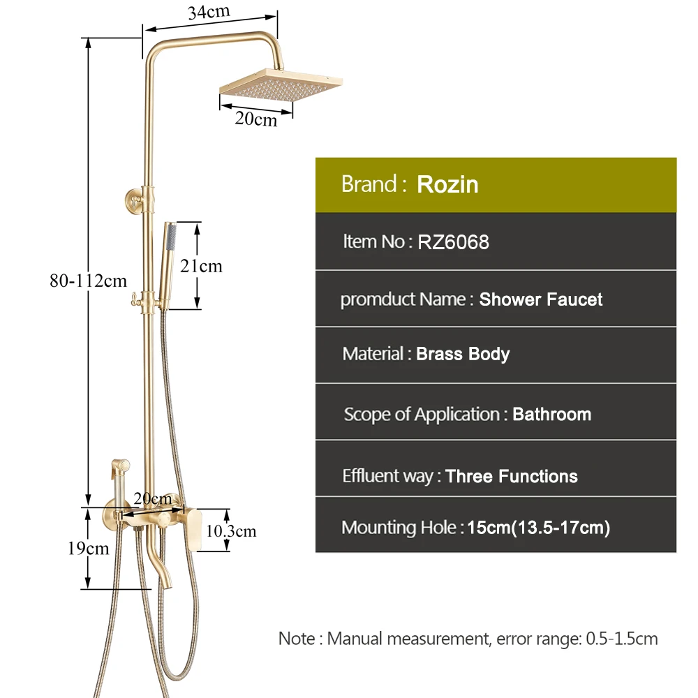 Матовый золотой набор для душа смеситель ванны и кран дождевой латунная насадка