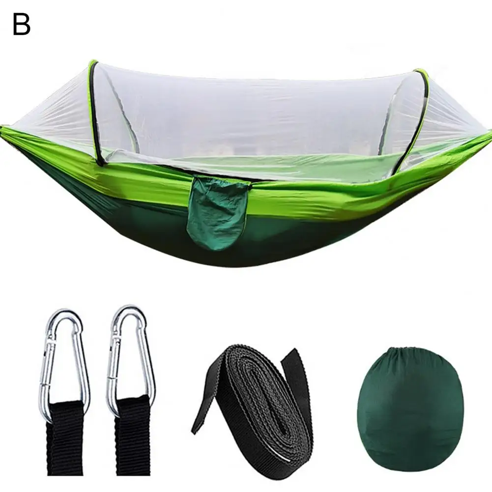 1-2 Person Portable Outdoor Camping Hammock with Mosquito Net High Strength Parachute- Fabric Hanging Bed Hunting Sleeping Swing images - 6