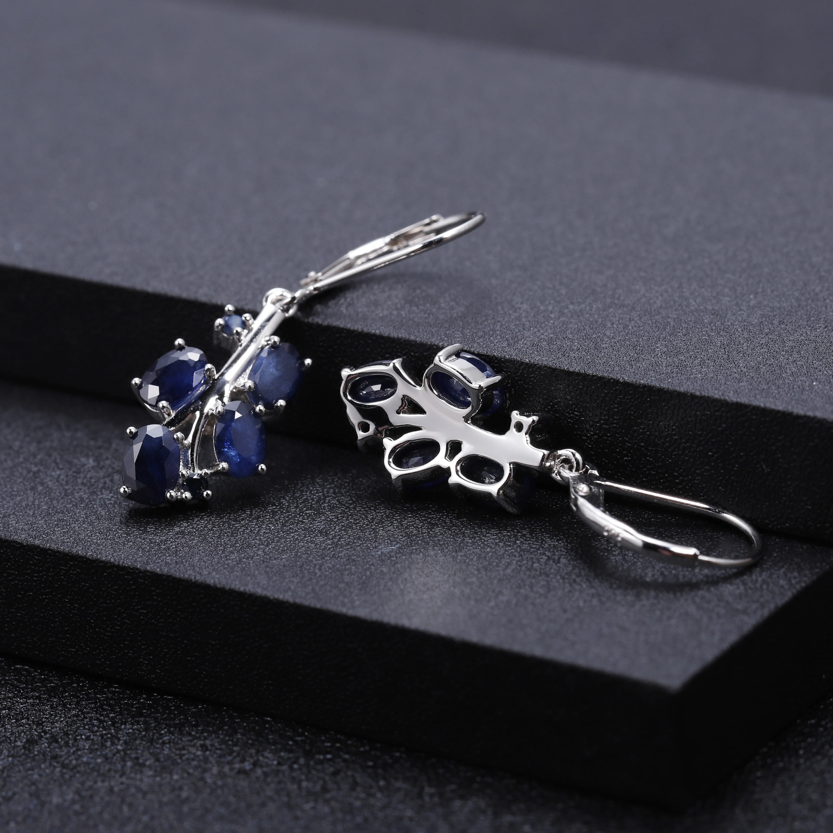 GEM'S BALLET 4.37Ct натуральный синий серьги из сапфирового драгоценного камня 925 пробы Серебряные Листья Висячие серьги для женщин хорошее ювелирное изделие