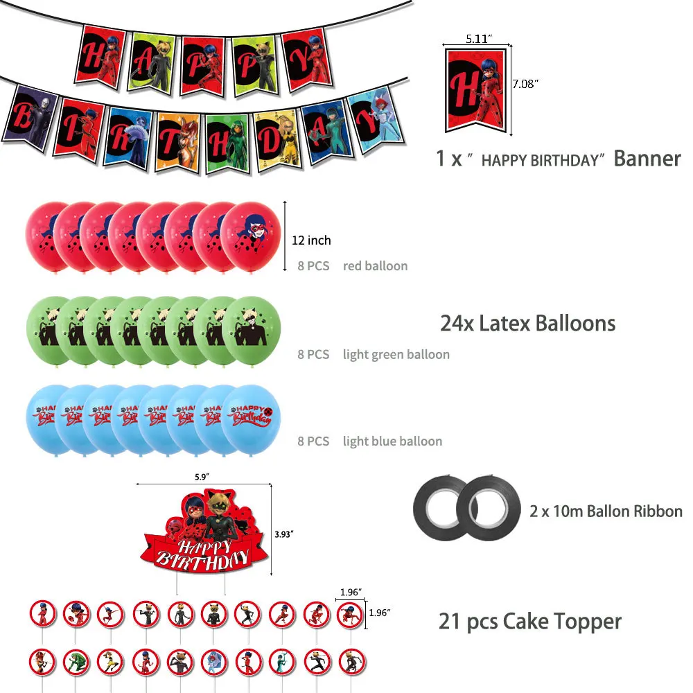 ladybug miraculoused Cartoon Girl Black Cat Balloons Cake Topper Happy Birthday Party Room Decoration Kids Best Gifts | Игрушки и хобби