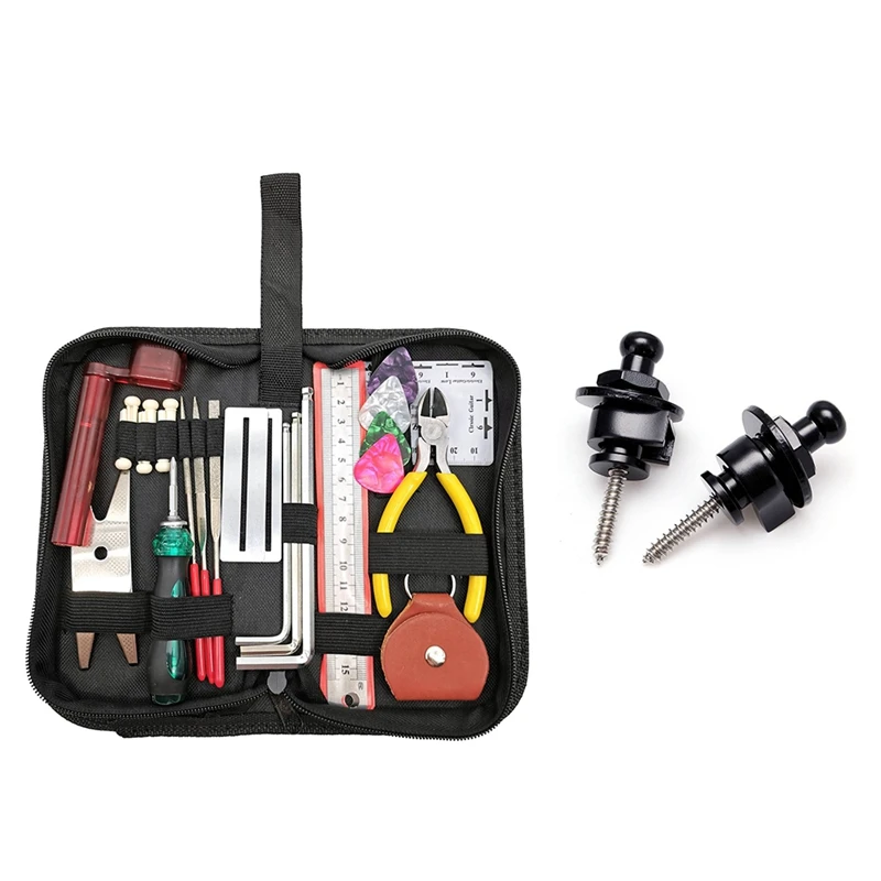 

2 Pcs Guitar Straps Belt Buckle & 1 Set (26Pcs) Guitar Repairing Tool Kit
