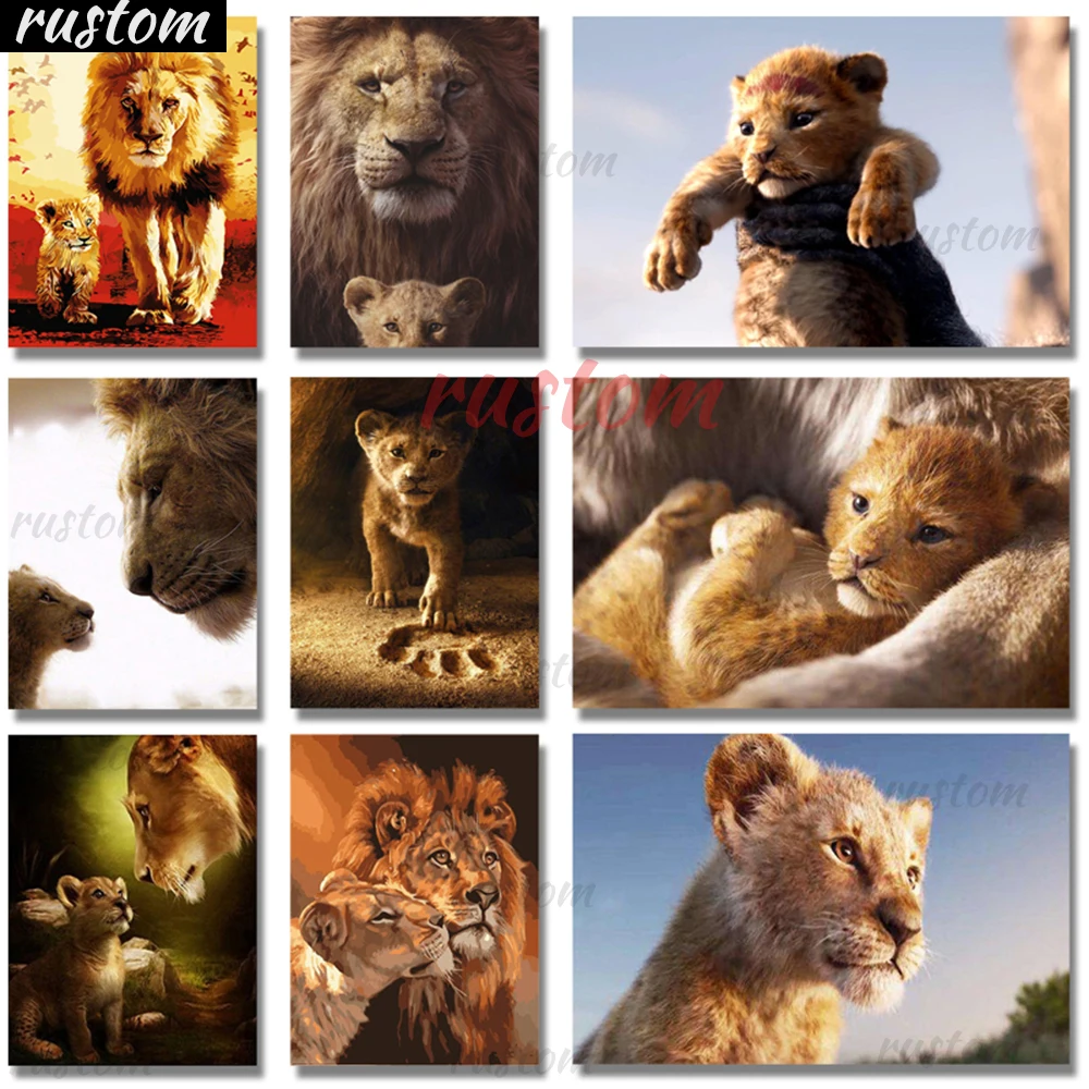 

Rustom Mosaic Embroidery Cross Stitch Mosaic picture kid GiftFull Square Drill 5d Diy Diamond Painting Lion Diamond