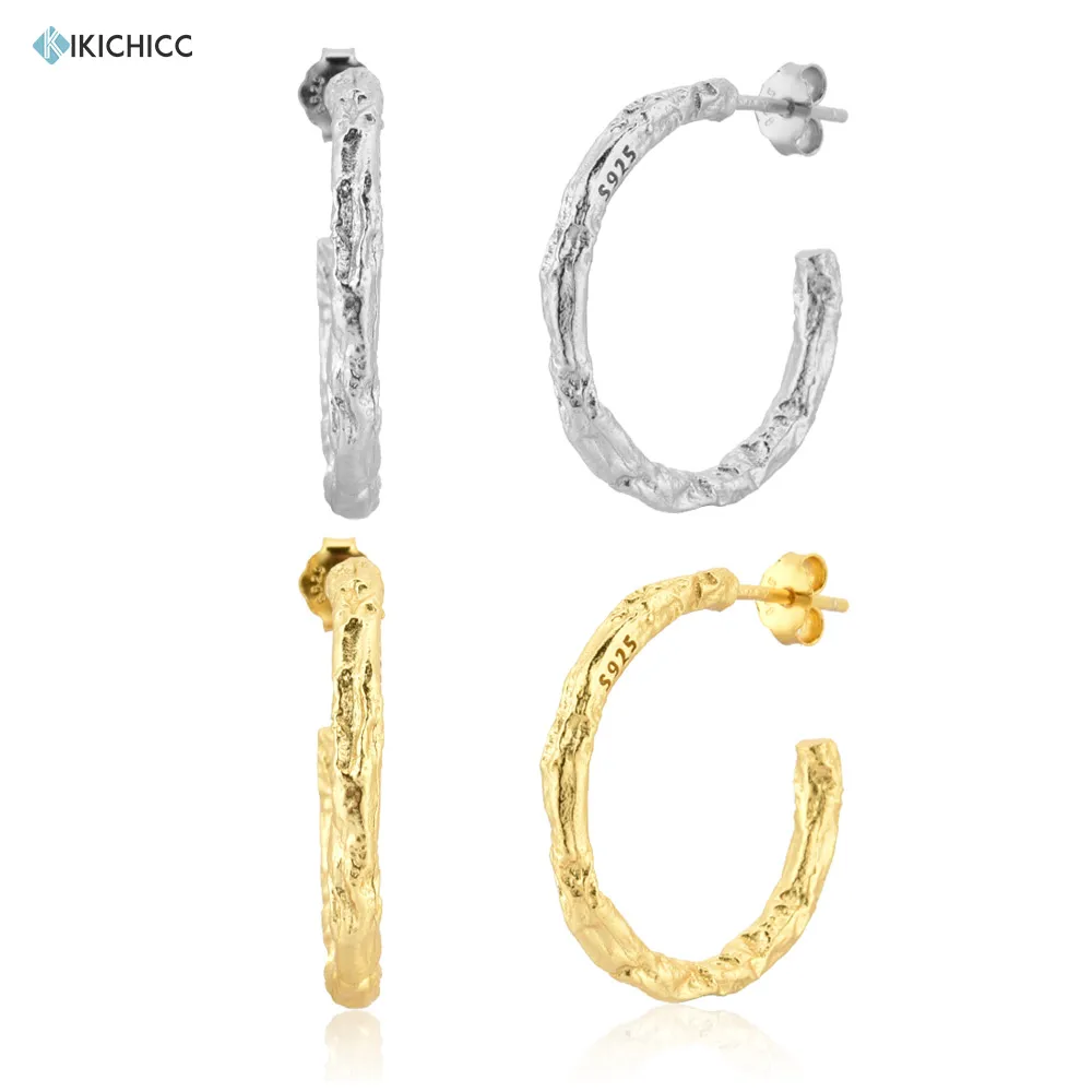 

KIKICHICC 925 Sterling Silver Gold 18mm Geometric Irregular Big Hoops Women luxury Piercing Earring Rock Punk Luxury Fashion