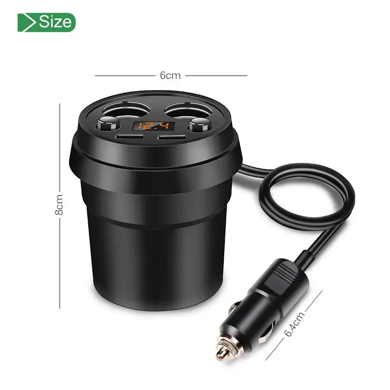 dual usb car charger adapter car cup holder with 2 cigarette lighter socket type dc 12 24v support volmeter current display free global shipping