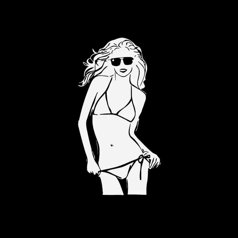 Turienzo 7.4*14.1CM Hot Sexy Woman In A Bikini Car Stickers Funny Vinyl Decals Covering The Body Black/White CT-657 | Автомобили и
