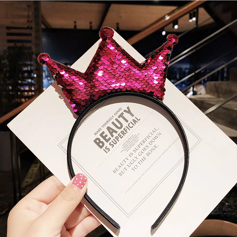 rose red crown Новые милые разноцветные Блестки для девочек с бантом и кошачьими ушками, ободки для волос, прекрасный орнамент для волос, праздничный обруч, модные детские аксессуары для волос - Цвет: rose red crown