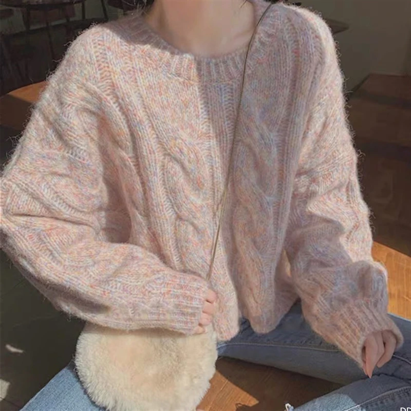2021 female gentle female sweet fairy loose design niche twist pullover sweater
