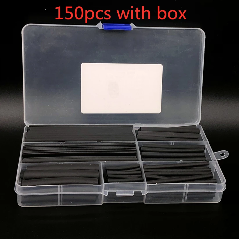 150pcs with box 127-530 шт Ассорти Полиолефиновый термоусадочный трубчатый кабель рукав обёрточная проволока набор Изолированная усадочная трубка - Цвет: 150pcs with box