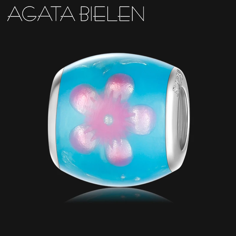 New 925 sterling silver Misty pink flowers Fit Original europeu Bracelet blue Enamel Charms Beads fine Jewelry Making for women | Украшения