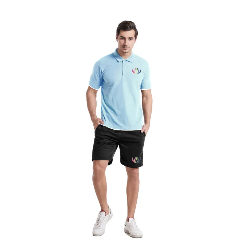 

Men Short Sleeve Poloshirt Korean Trend Summer Sports Fitness Jogging Two-piece Pure Cotton Sweatshirt+Sweatshorts Couple Suit