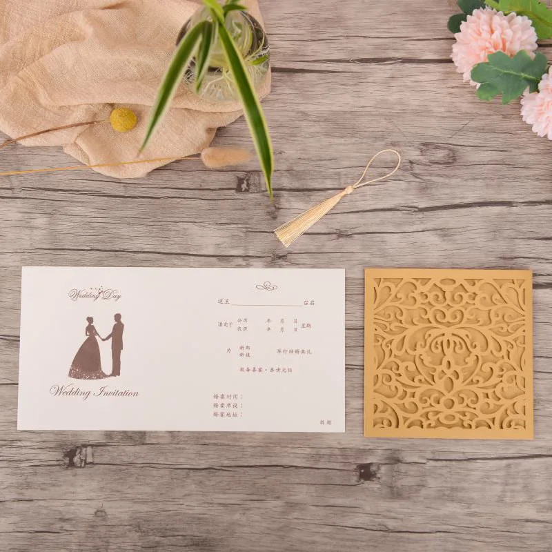 50 шт. лазерная резка свадебные приглашения квадратные Цветочные открытки