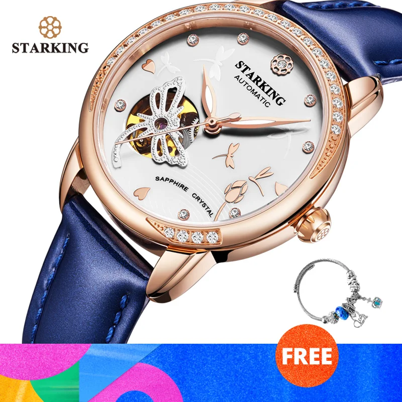 Старкинг Брендовые женские часы Автоматические Механические MOVT Скелет стильные