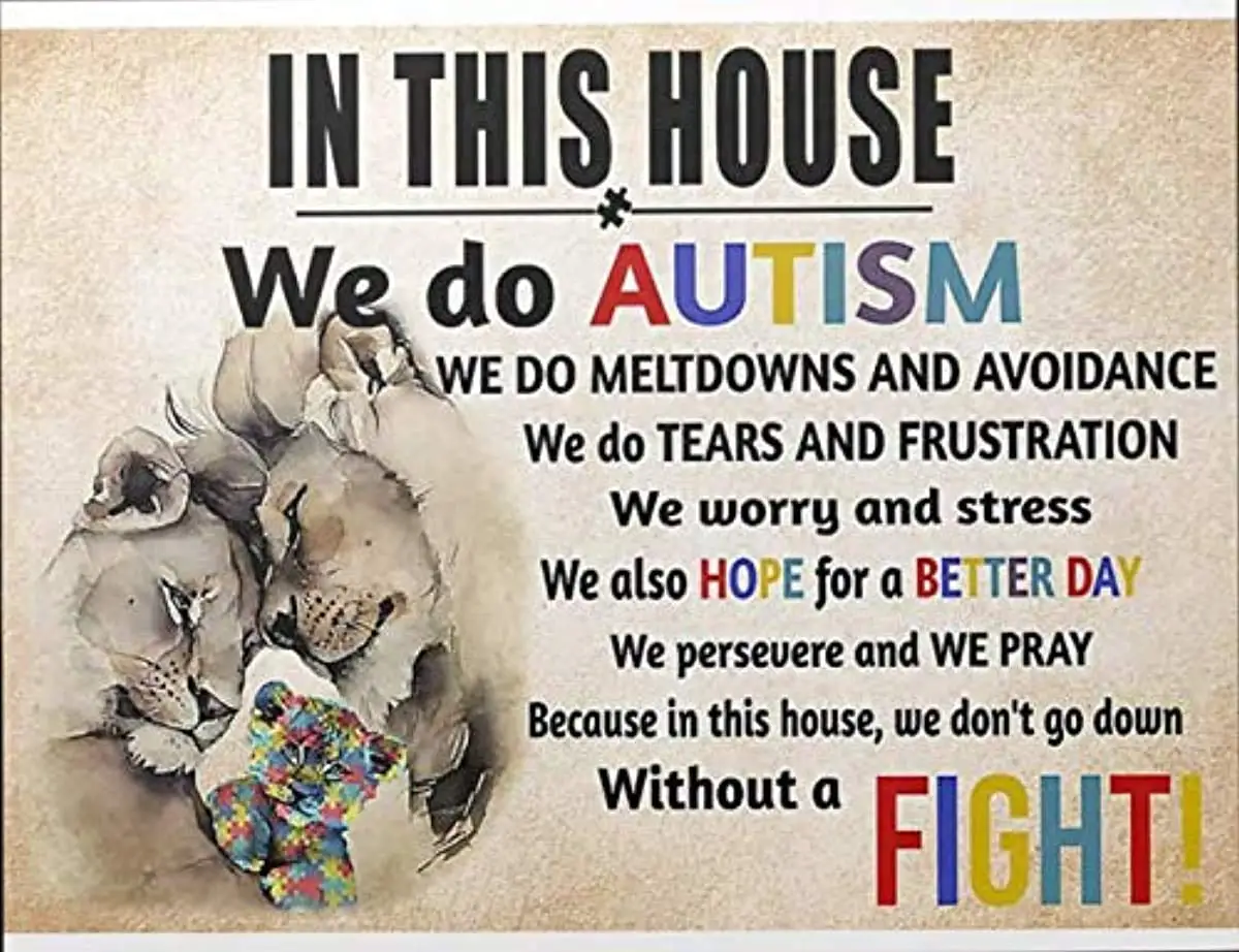 

Lion in This House We Do Autism Cat Poster Metal Iron Painting Home Family Lovers Gift Funny Metal Signs Bedroom Novelty Retro