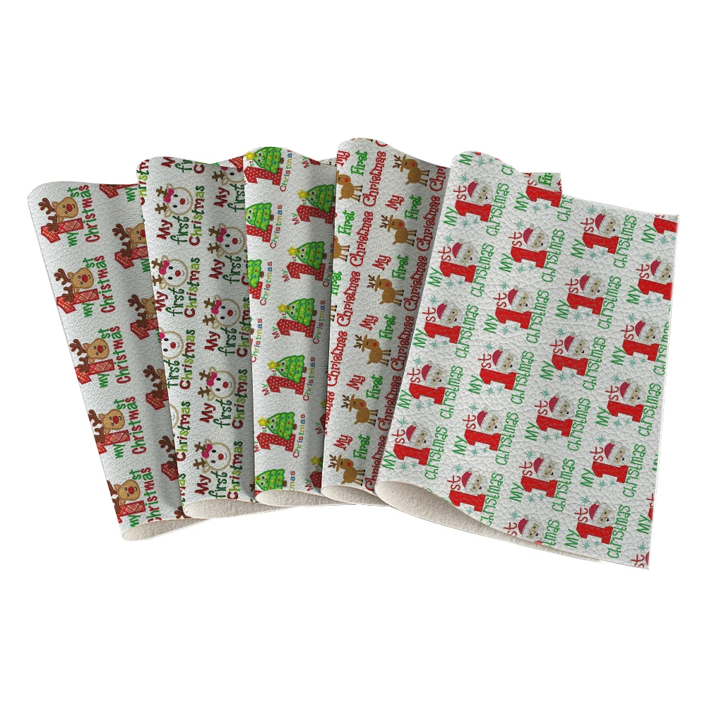 

Merry Christmas Litchi Thin Sheet Mixed Synthetic Leather Number Printed For Baby Birthday Party Decor DIY 30X136CM