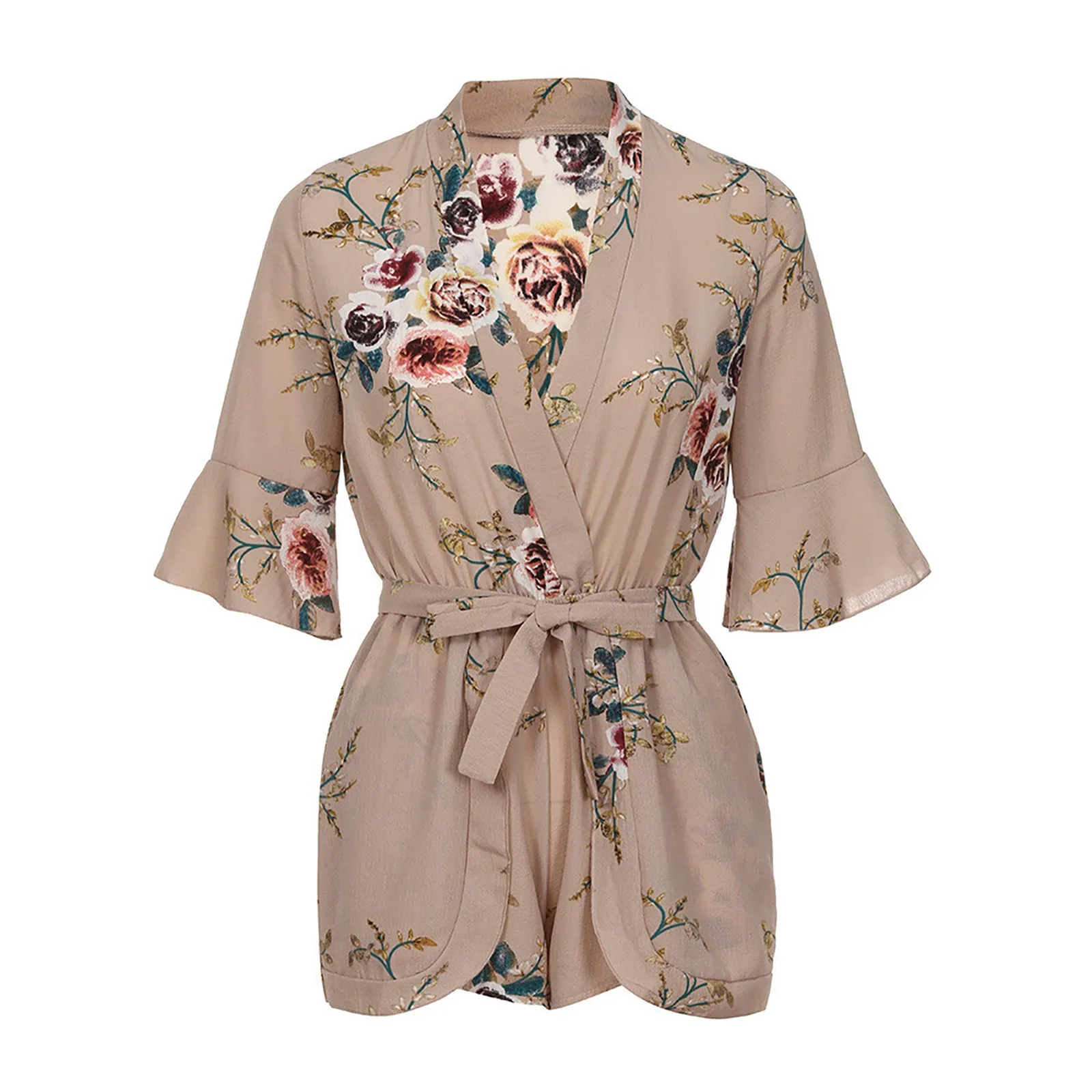 

2021 Women Clubwear Short Sleeves Temperament Playsuit Bodysuit Party Jumpsuit Lady Summer Print Chiffon Short Playsuit Rompers