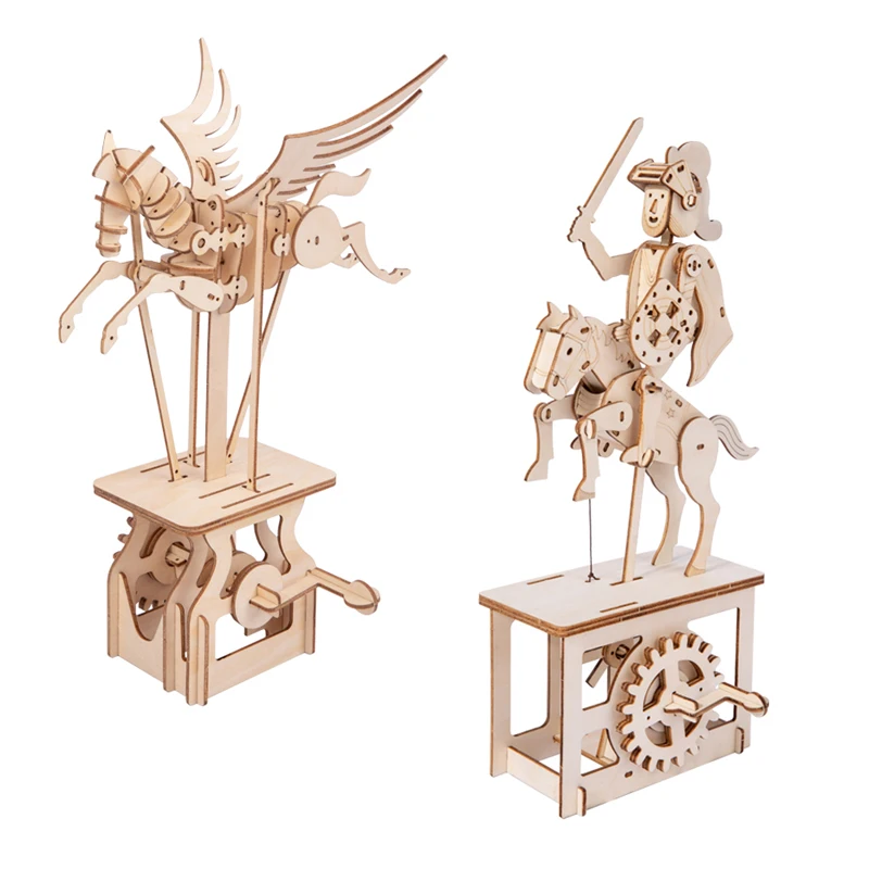 New Wooden 3D Assembled Creative DIY Puzzle Wooden Mechanical Transmission Pegasus and  Knight Model Assembled Toy Gifts Puzzles
