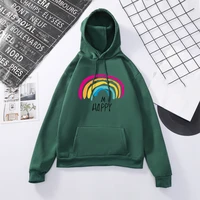 i am happy letter oversized hoodies rainbow print casual hooded tops for women loose fit warm fleece pullover coat with pocket