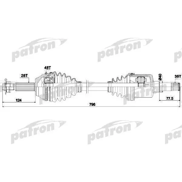 Полуось левая 28x796x104 5x36 ABS: 48T FORD TRANSIT C бортовой п|Клатчи и аксессуары| |
