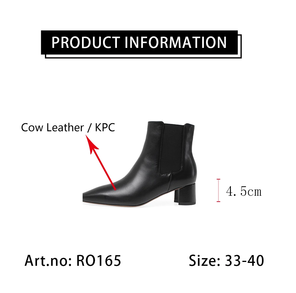 

RJN New Women's Ankle Boots Fashion Genuine Leather Square Toe Women's Boots Autumn warm short plush Basic Wwomen's Shoes RO165