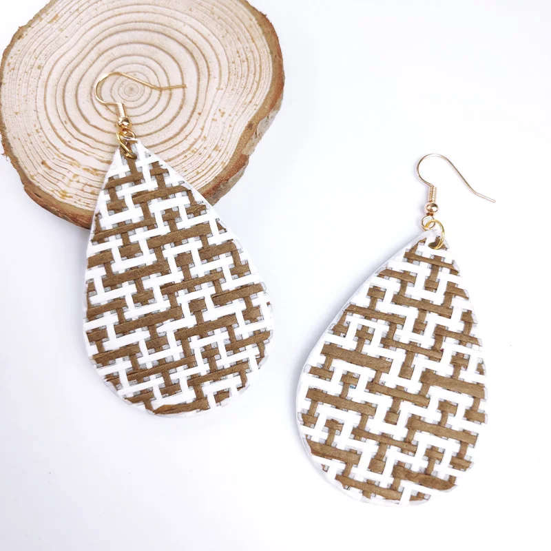 Cpop Vintage Printing Water Drop Earrings Personality PU Leather Fashion Party Jewelry Women Accessories Gift Wholesale | Украшения и