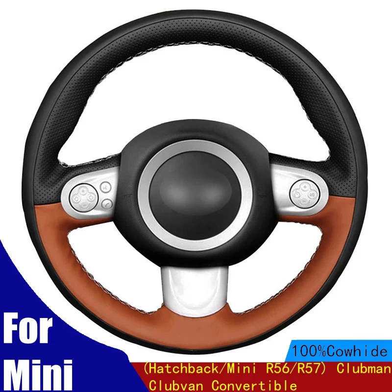 

DIY Car Steering Wheel Cover Genuine Leather For Mini(Hatchback/Mini R56/R57) Clubman Clubvan Convertible Braid Four Seasons