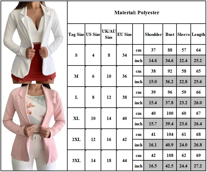 

Turn Down Collar Womens Open Front Blazer Ladies Slim Fit Work Jacket Formal Suit Coat