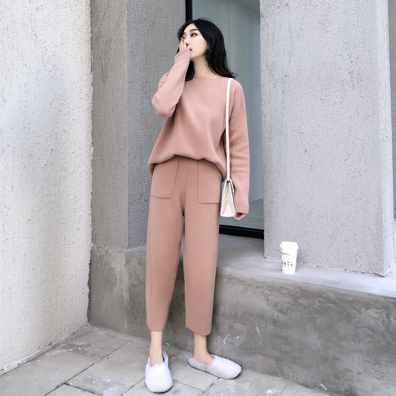 костюм женский кашемировый свитер из двух частей трикотажные наборы облегающая