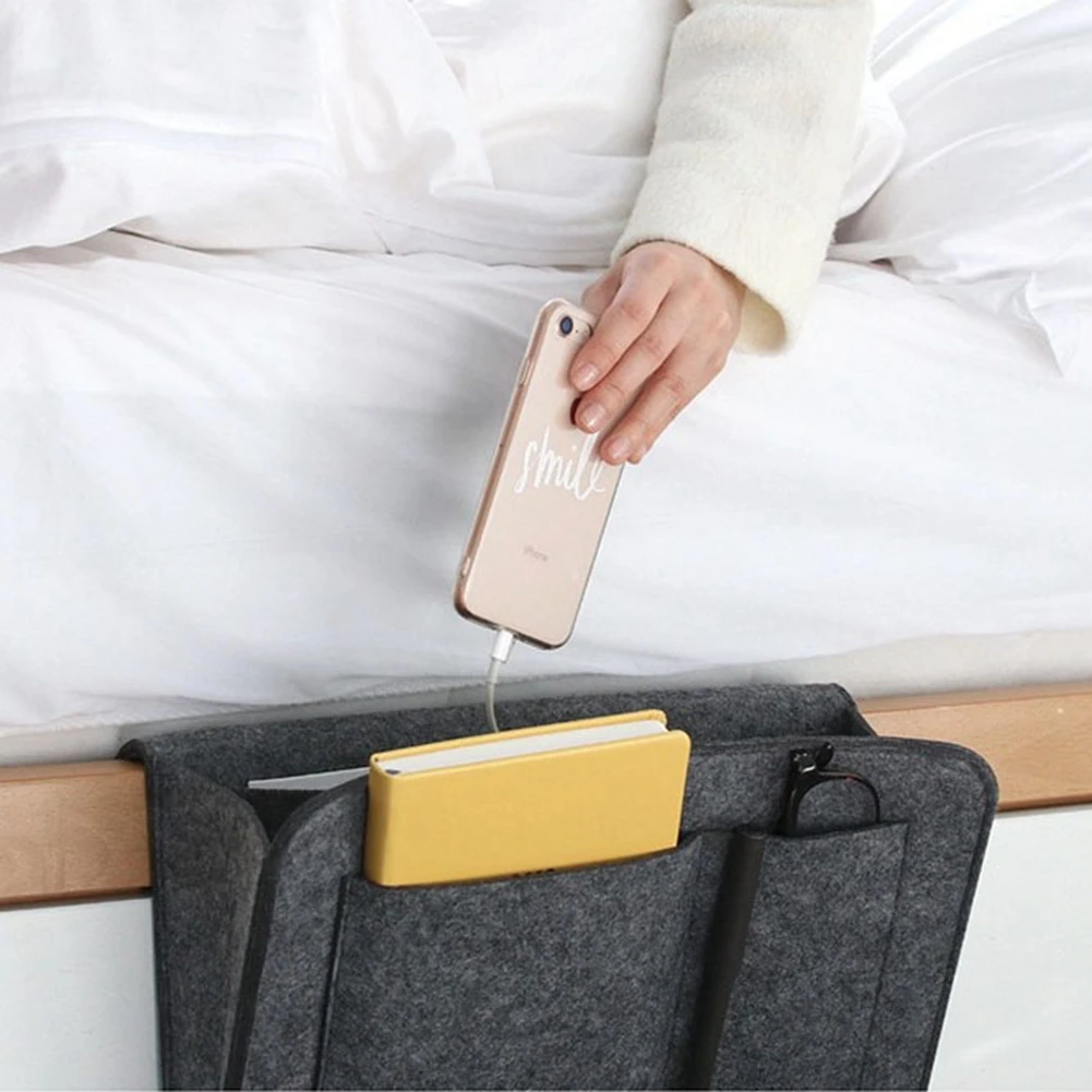 

Bedside Storage Bag Felt Bed Remote Control Pouch Hanging Bedside Storage Caddy Sofa Side Sofa Bed Organizer Holder Pockets