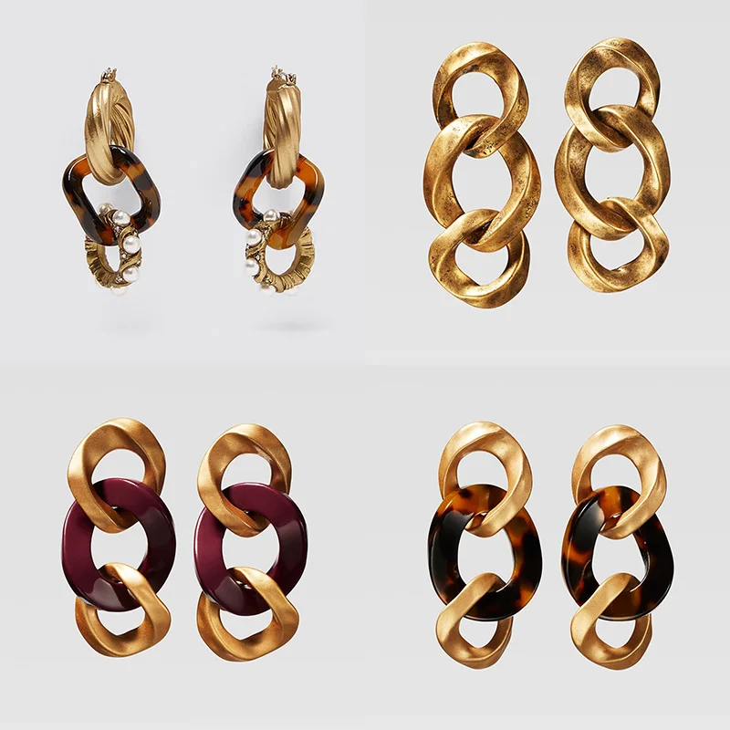 ZA винтажный металлический Леопардовый цвет акриловый длинная цепочка