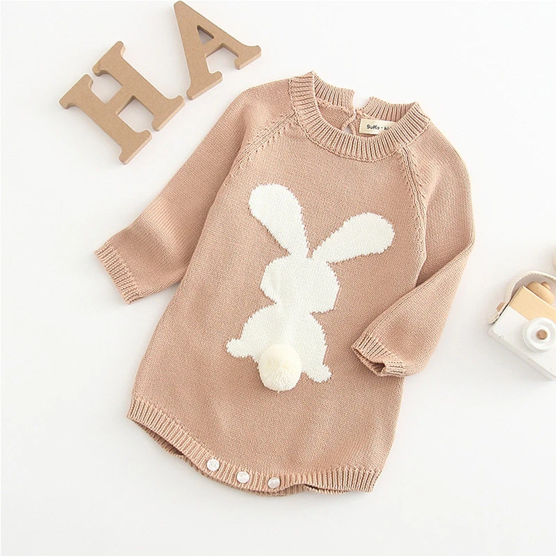 LILIGIRL Newborn Baby Girl Cartoo Rabbit Knitting Sweater Tops Autumn Romper Bodysuit Clothing |