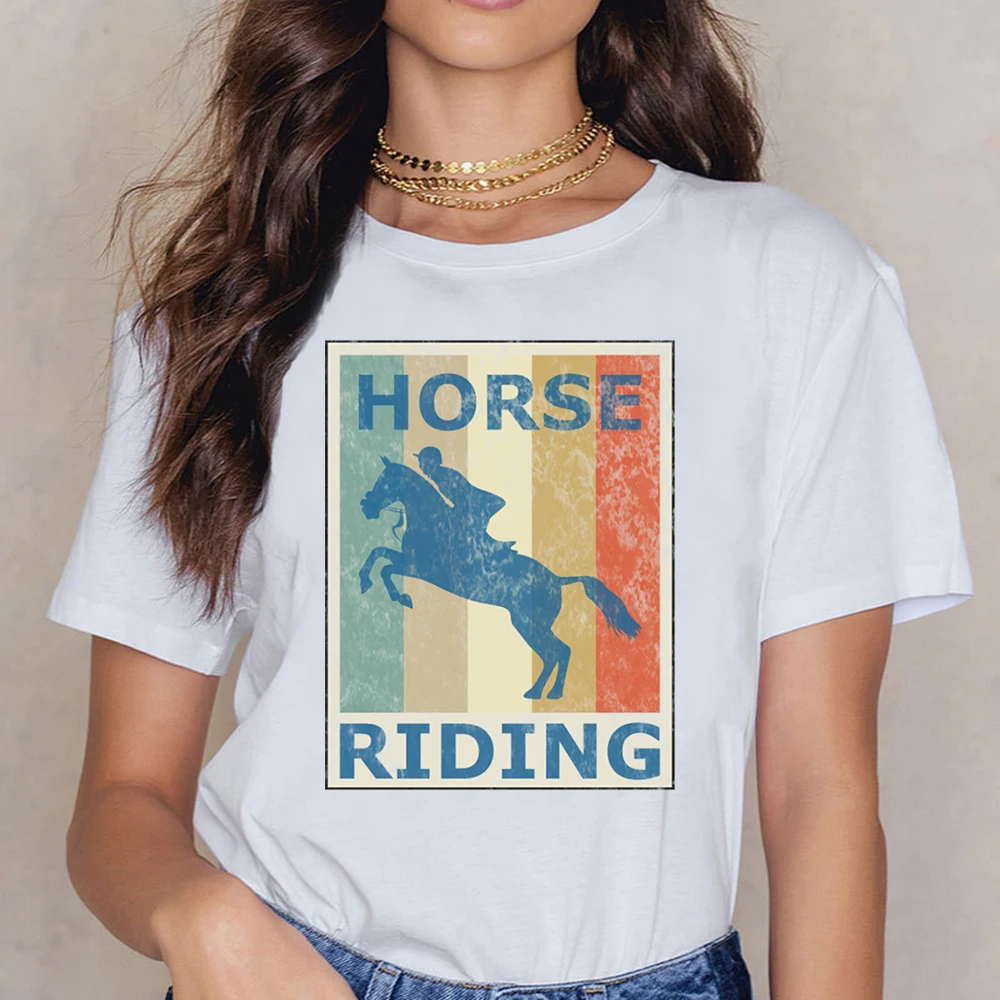 

Tops T Shirt Women Retro Vintage Style Harness Racing Equitation Maternity Casual Black Short Female Shirt