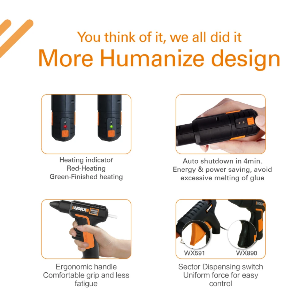 Worx 4V расплава горячего клея пушка WX890 электрического клеевого пистолета