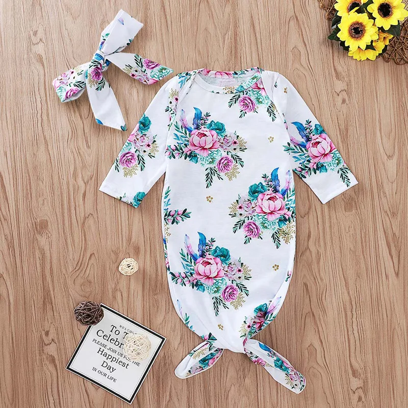 Peony Детские пижамы для новорожденных с цветочным рисунком, спальный мешок-русалка, спальный мешок, ночная рубашка для маленьких девочек, повязка на голову, пижамный комплект с длинными рукавами - Цвет: Peony
