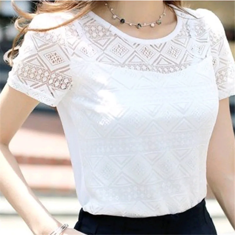 New Women Clothing Chiffon Blouse Lace Crochet Female Korean Shirts Ladies Blusas Tops Shirt White Blouses slim fit Tops