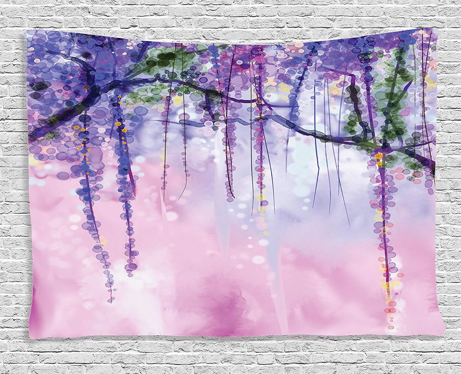 Яркий настенный гобелен с размытыми цветами и глицинией|Декоративные гобелены| |