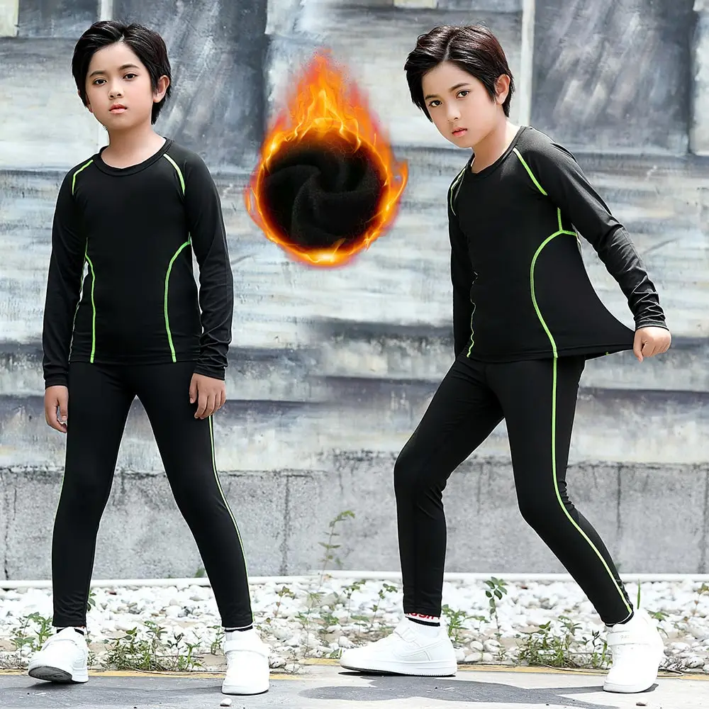 

Children's Sports Suits Antimicrobial Stretch Thermal Underwear Boy Football Training Clothes Polyester Tracksuit for Children