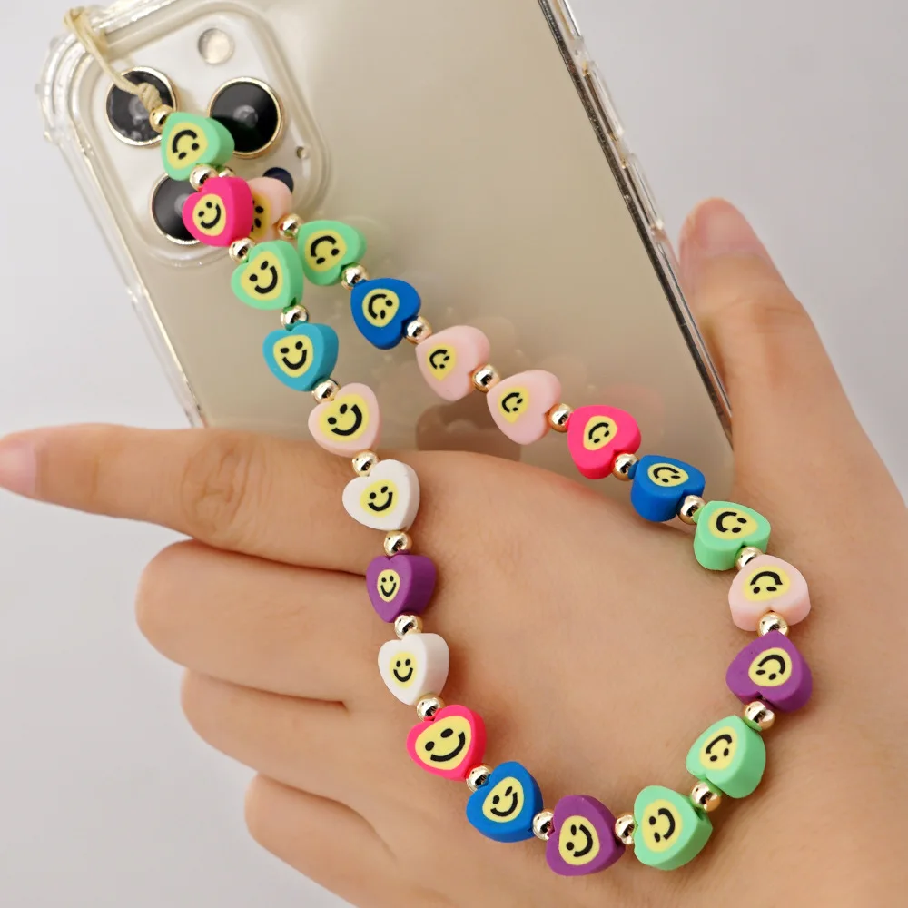 

Boho Color Butterfly Cat Paw Smiley Heart Turkish Eye Clay Beads Anti-lost Phone Chain Lanyard for Girls Phone Charms Choker