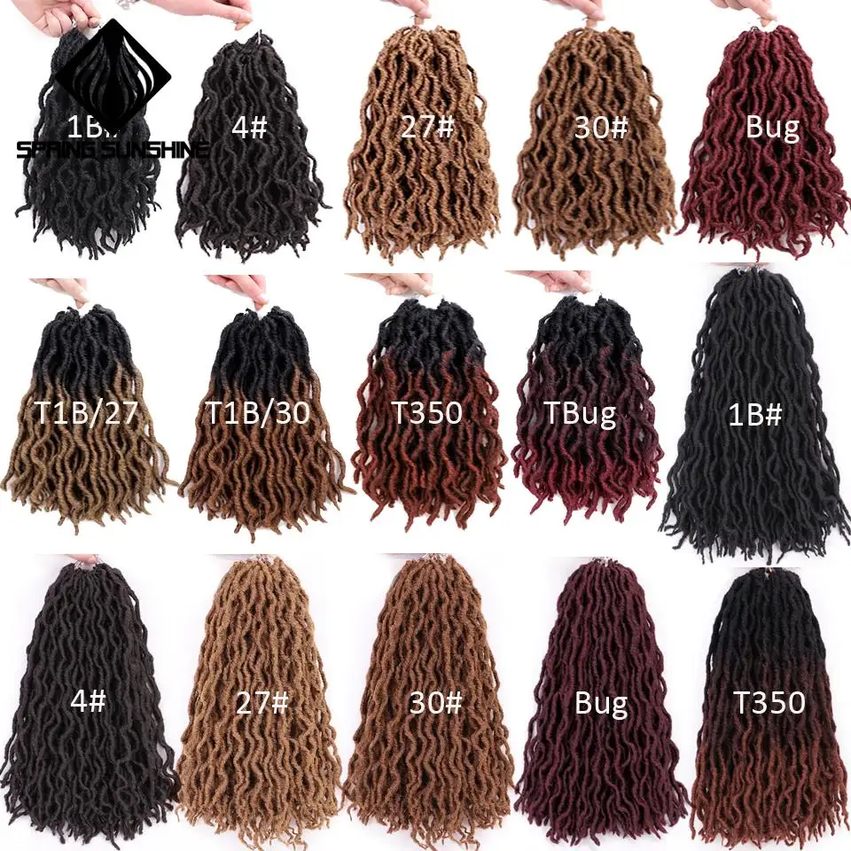 12 18 дюймов Nu Locs Goddess Faux Locs Curly Ombre плетение волос мягкие косички синтетические вязанные крючком косы волосы Exntension