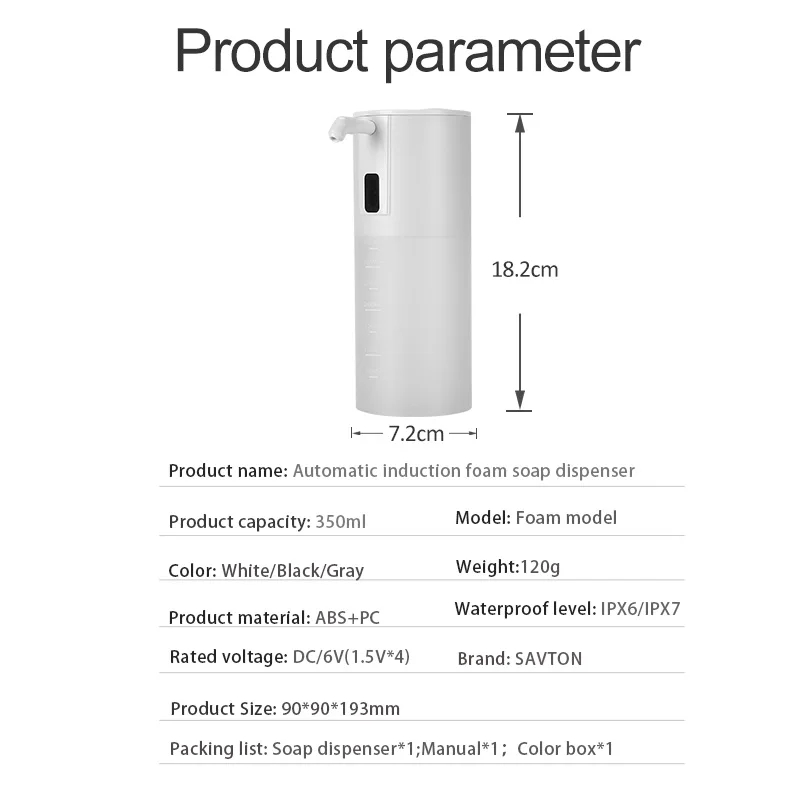 

SAVTON Foaming Soap Dispenser 350ml Automatic Soap Dispenser Touchless Hand-washing For Bathroom kitchen Convenient And Sanitary