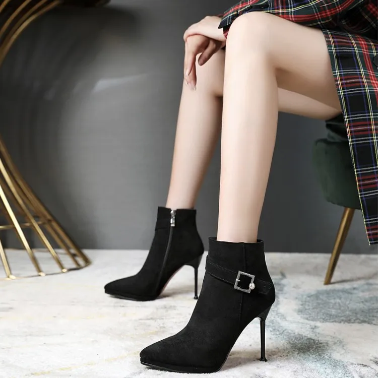 Ботинки размера плюс Женская обувь Женские ботильоны ботинки зимняя с жемчужным