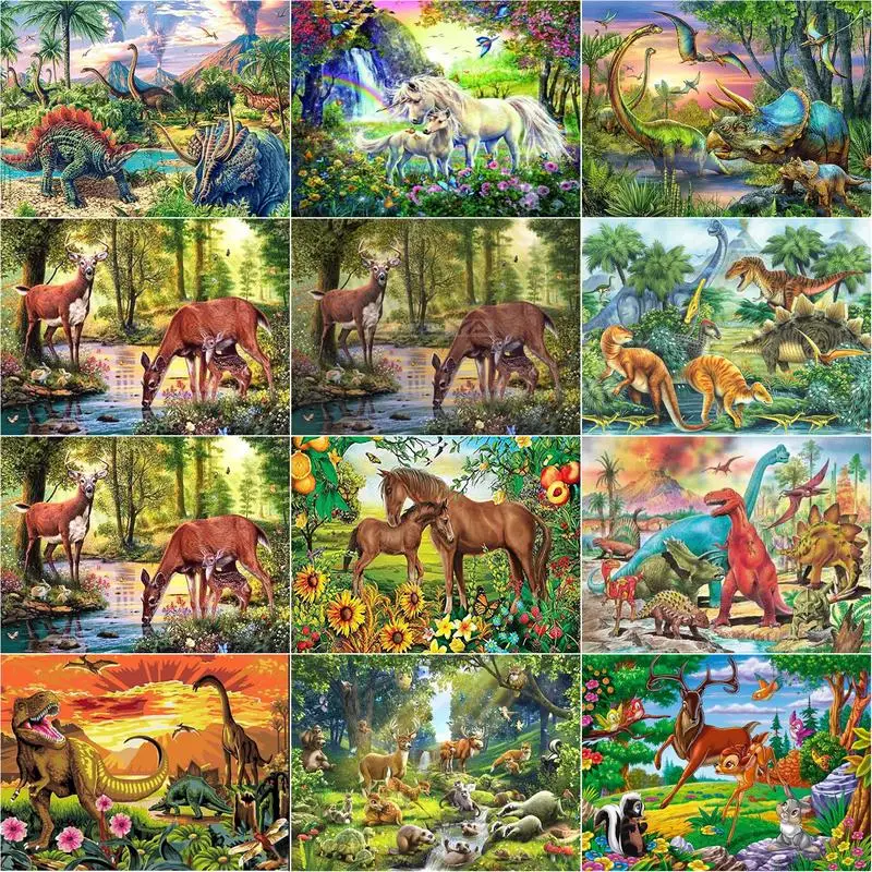 

RUOPOTY 5D Diamond Painting Full Square Dinosaur Diamond Embroidery Mosaic Sale Animal Decor For Home