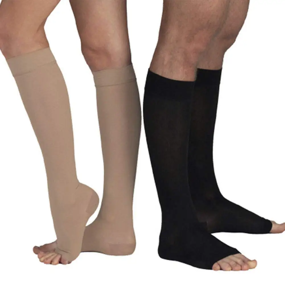 Open Toe Knee High Calf Compression Socks Women &amp Men Firm 20-30 mmHg Graduated Support for Varicose Veins Edema Flight |