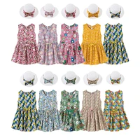 girl floral sundress fashion cute sleeveless beach dress children holiday party casual clothing with bow hat