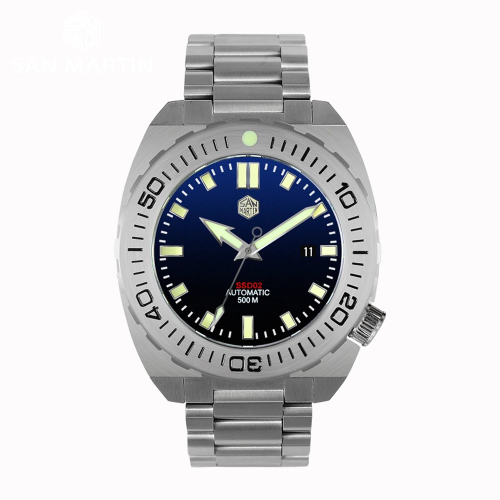 Blue PT5000 San Martin Diver часы Мужские механические часы Автоматические сапфировые водонепроницаемые 500 м светящиеся из нержавеющей стали Ограниченная серия - Цвет: Blue PT5000