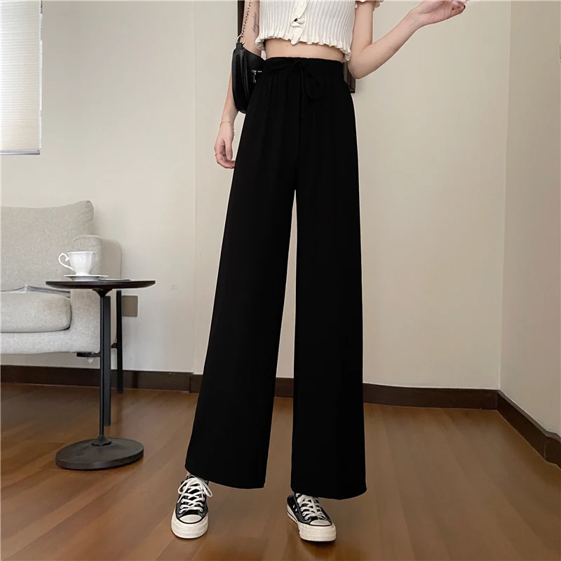 

Spring and Autumn Korean Style 2021 New Elastic Drawstring High Waist Slimming Drape Versatile Wide Leg Casual Trousers Women's