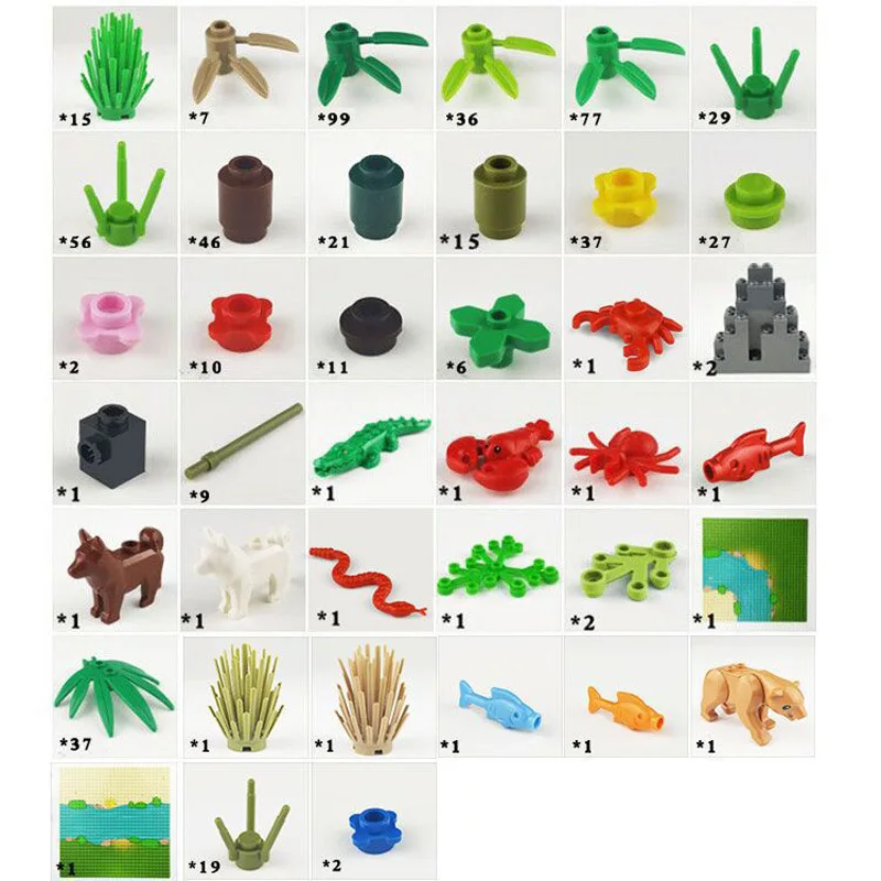 

COLOQY Creative Green Rainforest Model Building Blocks Animals Grass Plate City MOC Plants DIY Bricks Educational Toys For Kids