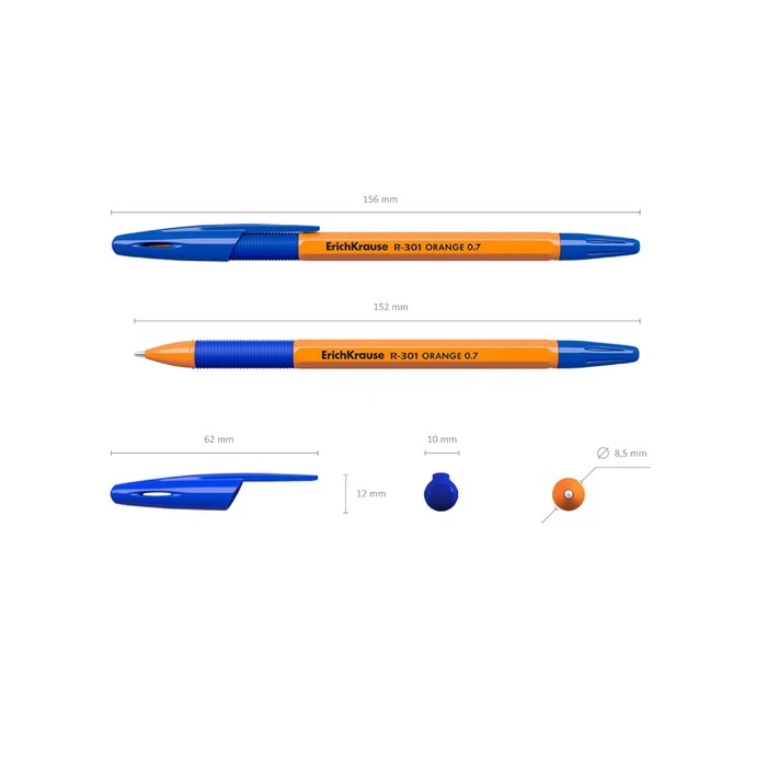 Набор ручек шариковых ErichKrause 3 штуки R-301 Orange Stick & Grip узел 0.7 мм | Канцтовары для