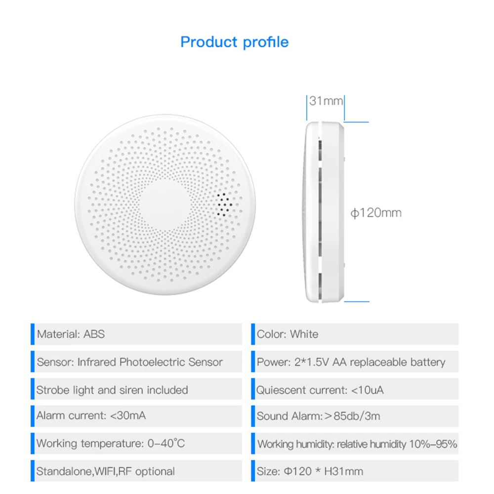 WIFI 2 in 1 Smoke Carbon Monoxide Combo Detector CO Gas Alarm Sensor 85DB Sound Tuya Smart Security System | Безопасность и защита