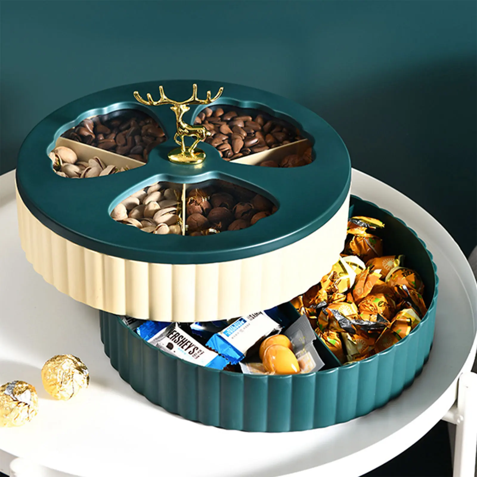 Luxury Dried Fruit Storage Box Creative Multi-layer Nut Tray Candy Elk Pattern Snack Plate | Дом и сад